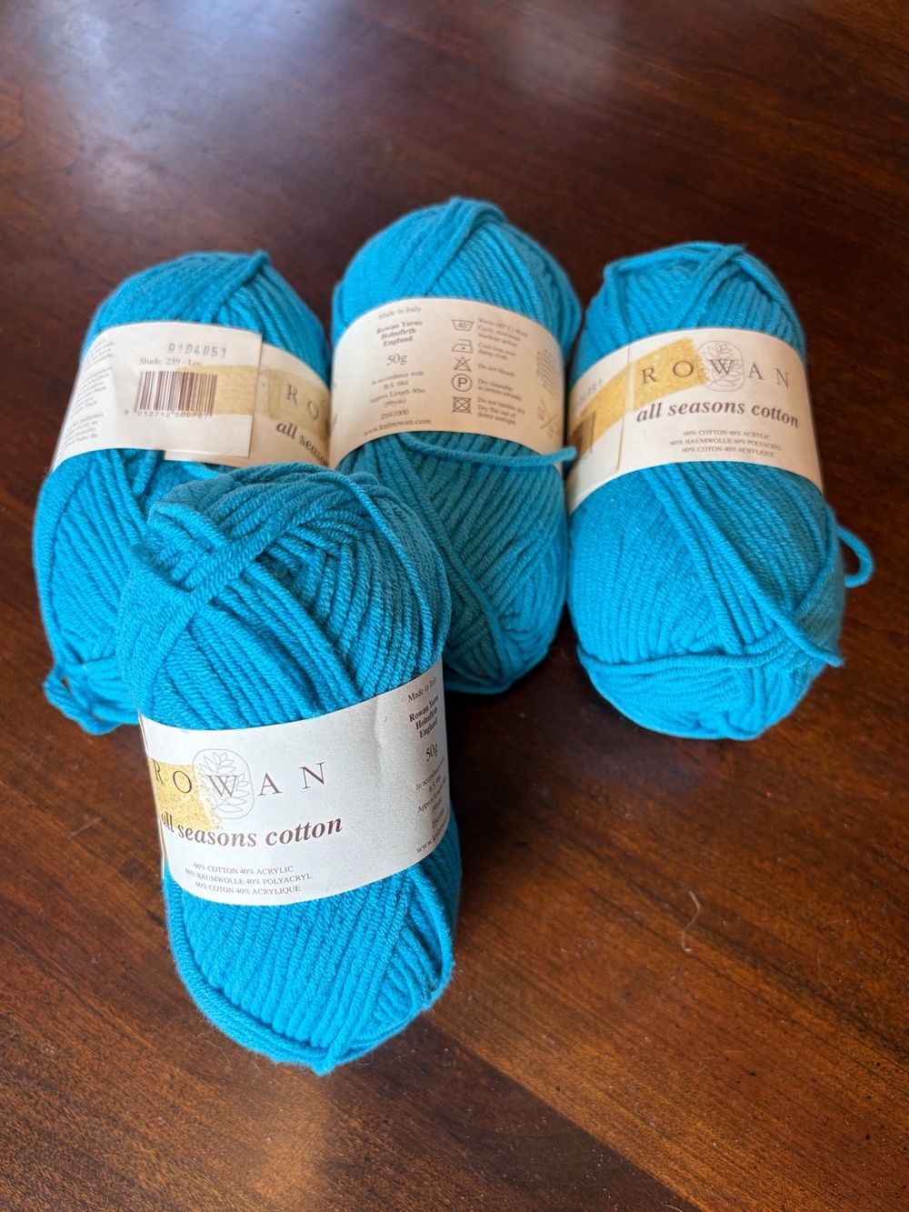 Rowan All Seasons Cotton Yarn - Bright Teal, 4 skeins